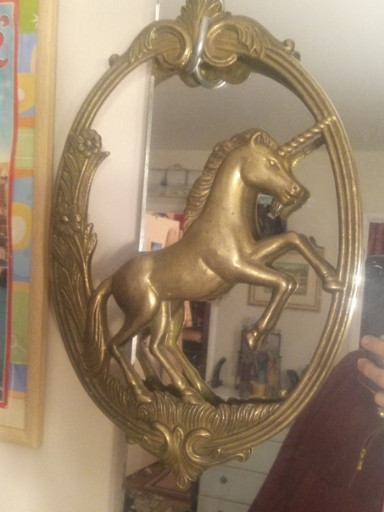 Brass wall hanging frame with unicorn motif