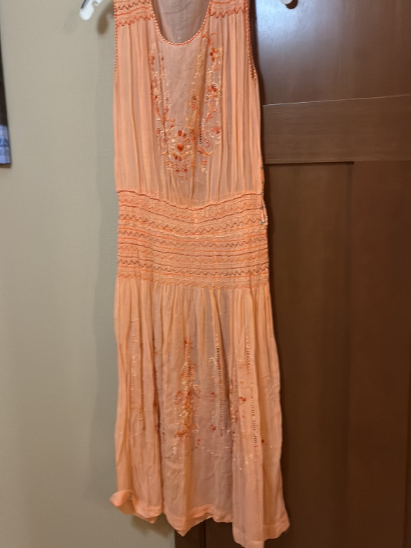 Vintage peach silk embroidered flapper-style dress