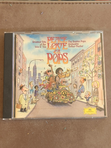 CD compilation titled 'Peace, Love & Pops' by Arthur Fiedler and The Boston Pops Orchestra