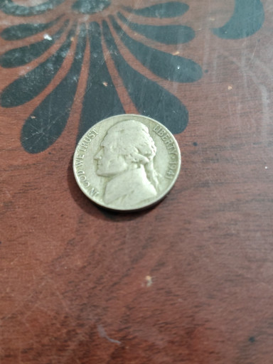 Copper-nickel Jefferson Nickel coin from 1954