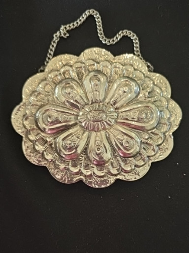 Turkish 900 silver hand mirror with floral repoussé decoration