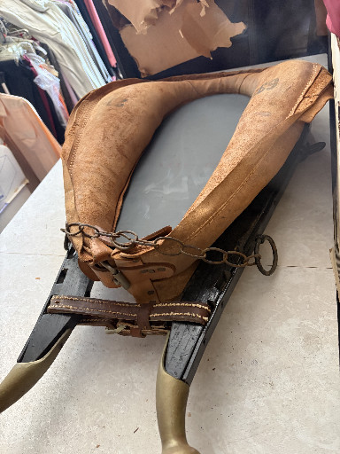 Vintage leather horse collar with wooden hames
