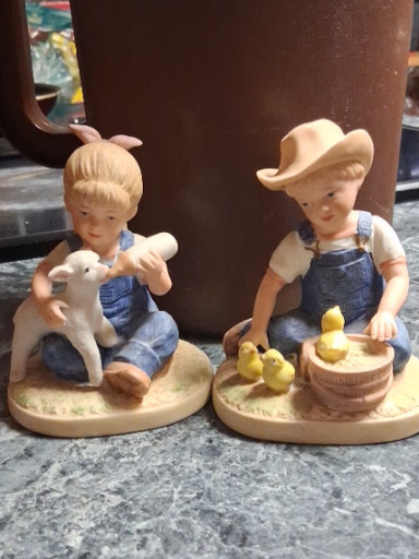 Porcelain figurines titled 'New Beginnings' #1500 by Home Interiors Denim Days