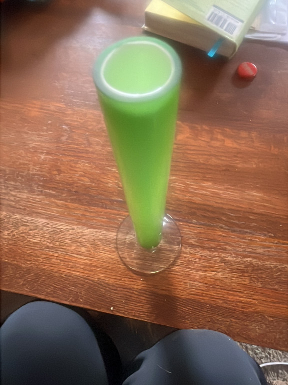 Green cased glass bud vase in Scandinavian or Murano style