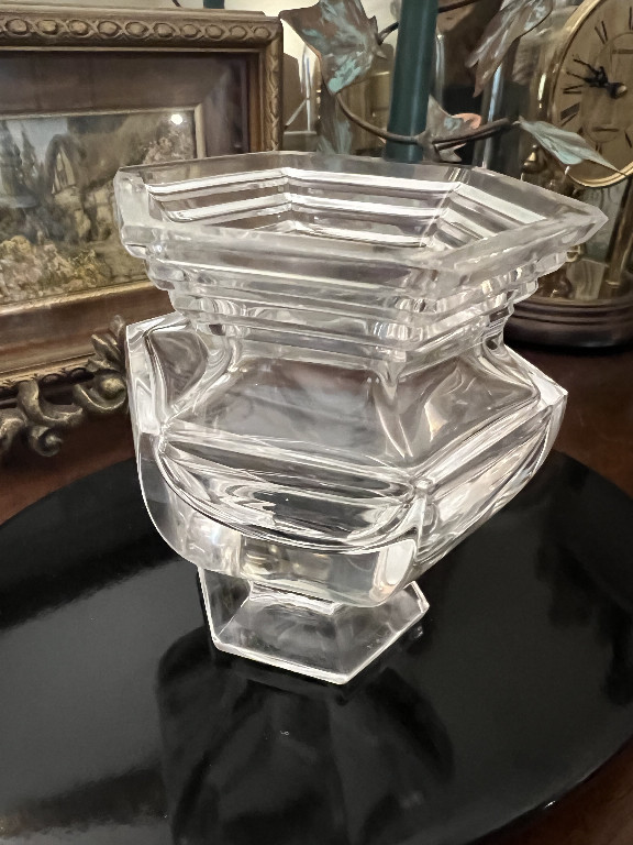 Clear crystal hexagonal vase or candle holder by Waterford