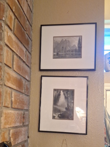 Pair of framed black and white landscape photographs or prints depicting natural scenes