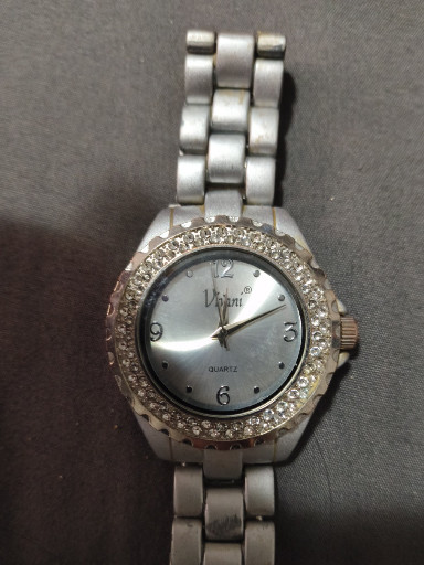 Stainless steel quartz watch with crystal-embellished bezel by Vivani