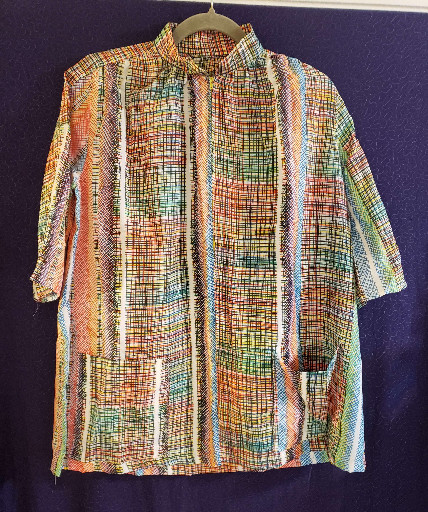 Hand-sewn artisan smock with multicolored mosaic patchwork