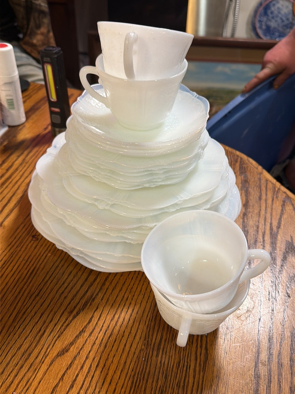 Milk glass dinnerware set in 'American Sweetheart' pattern by MacBeth-Evans
