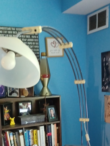 Multi-arm arc floor lamp in wood and metal, circa 1970s