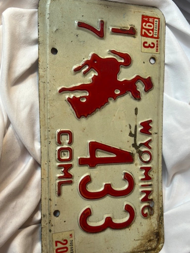 Vintage Wyoming commercial license plate number 4-433 from 1972