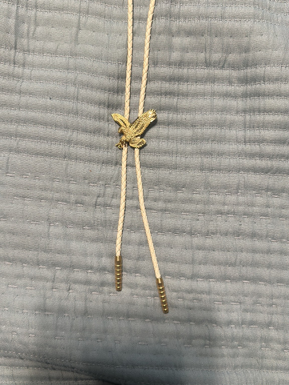 Gold-tone eagle bolo tie with metal tips