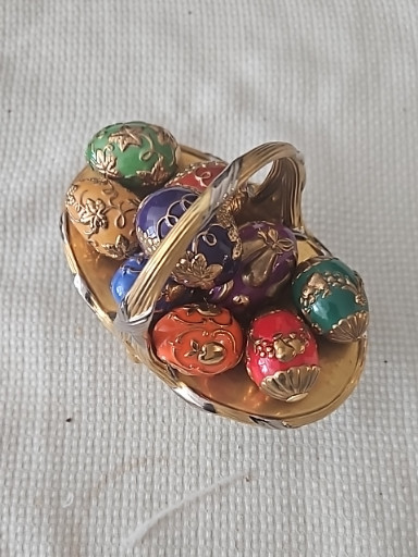 Reproduction of Fabergé-style enamel and gilt metal 'Spring Basket' with decorative eggs by The Franklin Mint