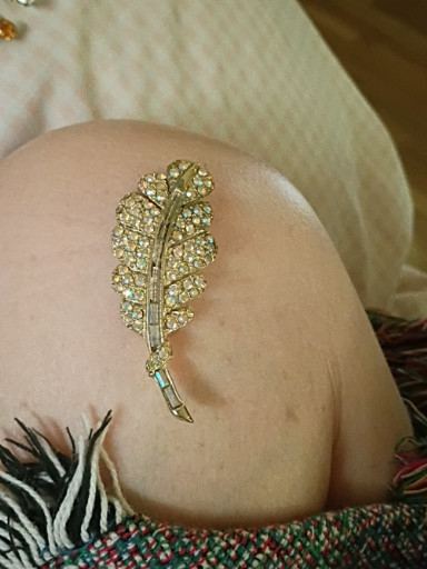 Vintage rhinestone feather brooch, possibly by Pell