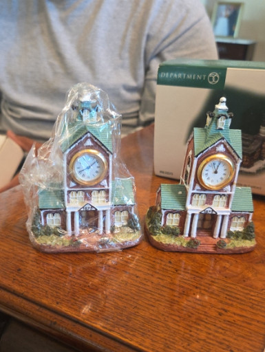 Set of two ceramic miniature buildings 'Clock Tower and Civic Center' (AH222) by Liberty Falls Americana Collection