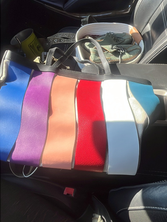 Contemporary multicolor striped leather tote bag by Cheval Firenze