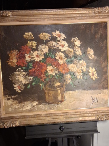 Oil painting on canvas titled 'Floral Still Life' by DUV