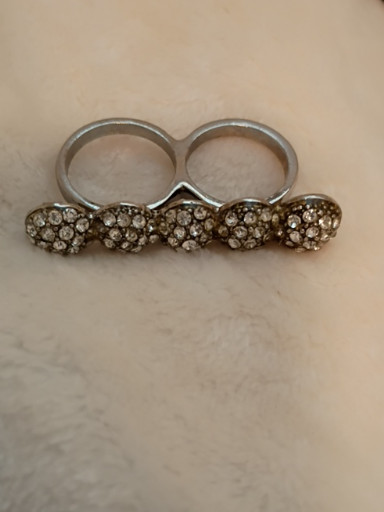 Silver-tone pavé crystal double-finger knuckle ring