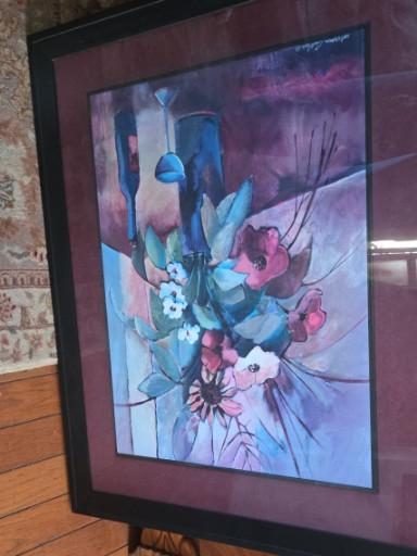 Watercolor painting titled 'Floral Still Life with Vases'