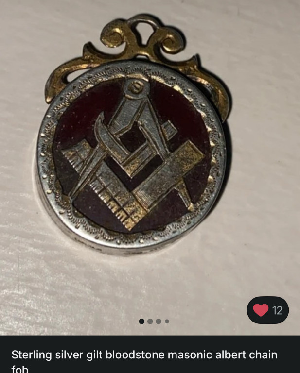 Sterling silver and bloodstone Masonic fob pendant