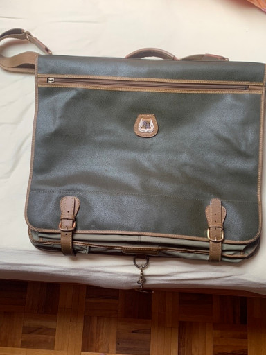 Sacoche en cuir et toile verte avec garnitures en cuir marron