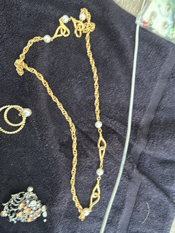 Gold-tone chain necklace with faux pearl accents