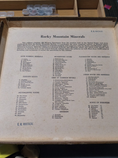 Vintage educational mineral collection titled 'Rocky Mountain Minerals' by E.E. Winfield