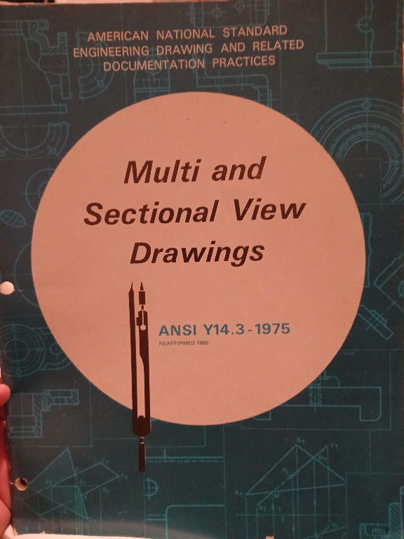 Technical manual titled 'Multi and Sectional View Drawings' ANSI Y14.3-1975