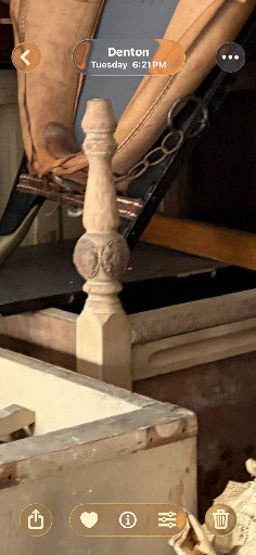 Solid oak newel post with turned bullseye rosettes