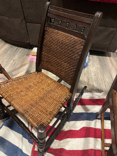Lambert Hitchcock sewing rocker with original patina and woven cane seat and back