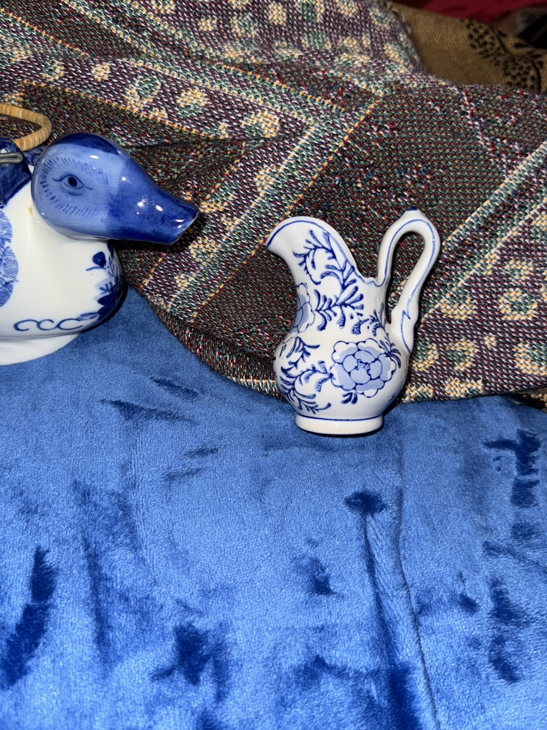 Porcelain miniature pitcher with blue and white floral design by Andrea by Sadek