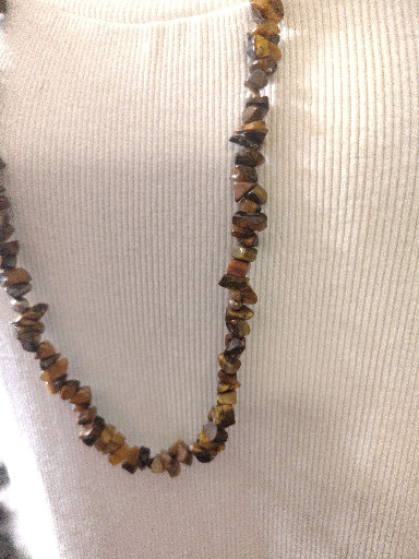 Tiger's eye chip bead necklace, 60 inches long with metal spacers
