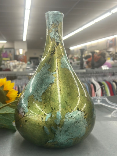 Bronze vase with verdigris patina and gilt accents