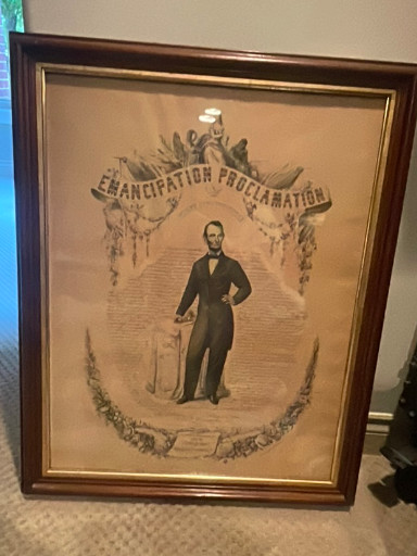Lithographic print titled 'Emancipation Proclamation Issued January 1st 1863' by Gilman Russell