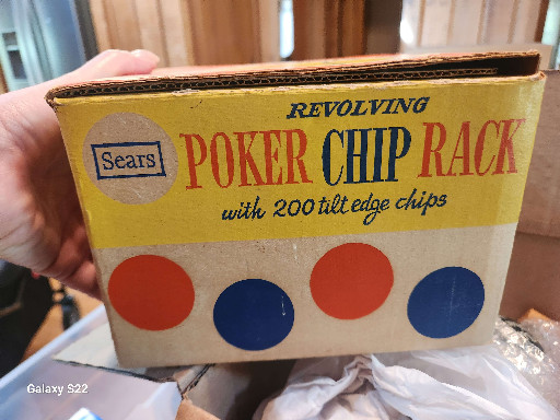 Vintage Sears Revolving Poker Chip Rack with 200 tilt-edge chips