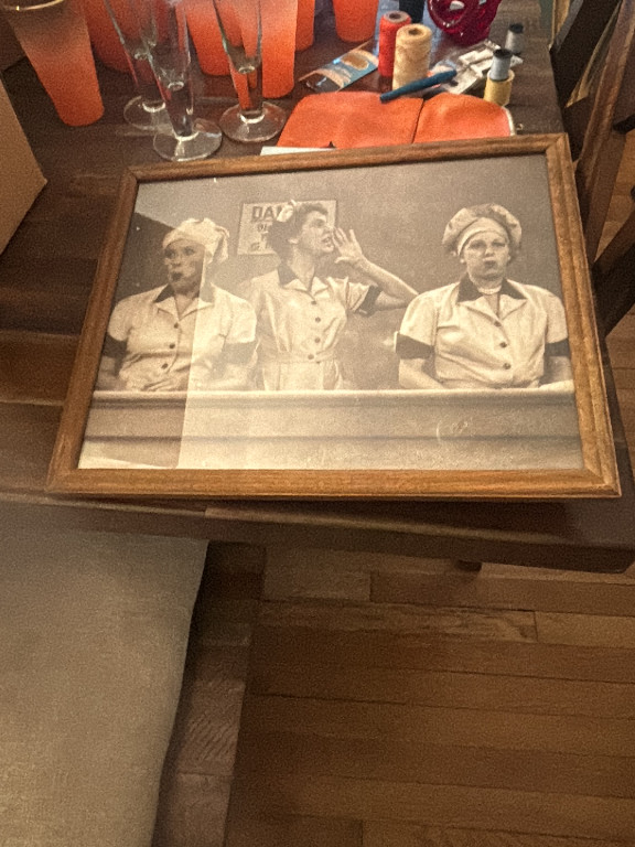Framed black-and-white photograph from 'I Love Lucy' Season 2 Episode 1 'Job Switching'