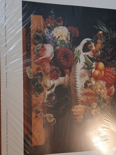 Reproduction print of 'Grecian Urn with Flowers and Fruit' by Johan Laurentz Jensen
