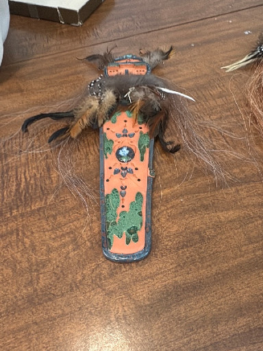 Hopi carved wood Katsina doll (Kachina) with feather and fur adornments