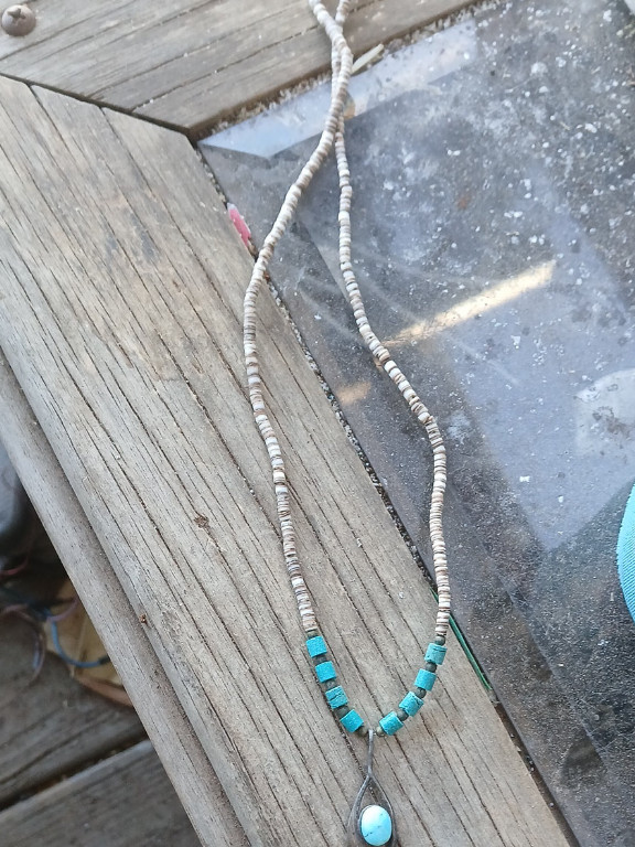 Native American turquoise and heishi bead necklace with pendant