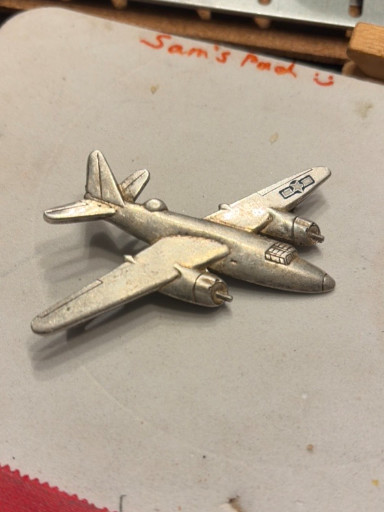Sterling silver Martin B-26 Marauder aircraft pin badge