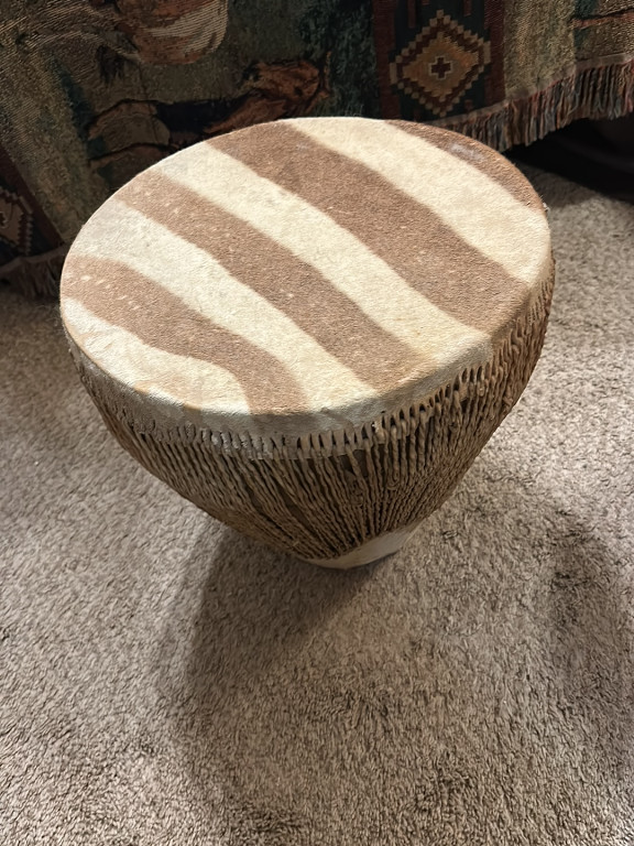 African drum with zebra hide top
