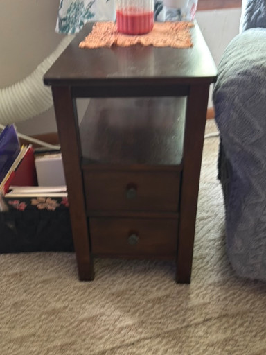 Wood side table with two drawers and lower shelf