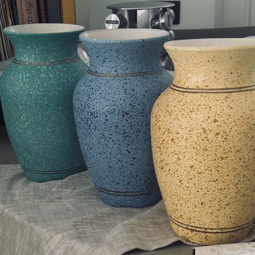 Set di tre vasi in ceramica smaltata con finitura mouchetée (effetto screziato), anni '60