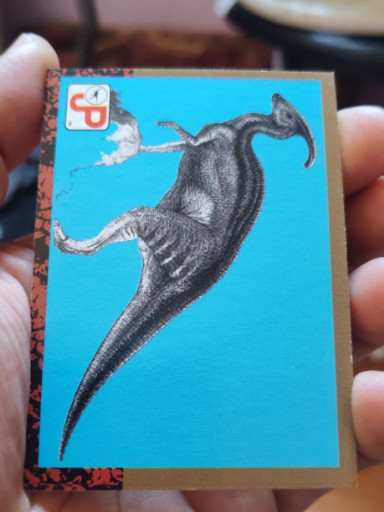 Tarjeta coleccionable de Jurassic Park 1993 Topps #83 'Parasaurolophus - The Art of Crash'