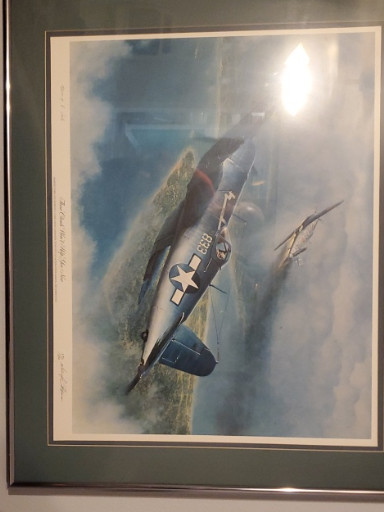 Framed lithograph titled 'Pappy Boyington F4U Corsair' by Craig Kodera