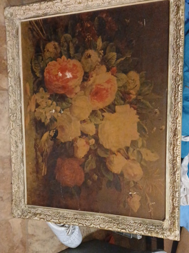Oil painting on canvas titled 'Floral Still Life' by unknown artist