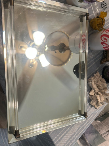 Vintage mirrored vanity tray with glass rod edging