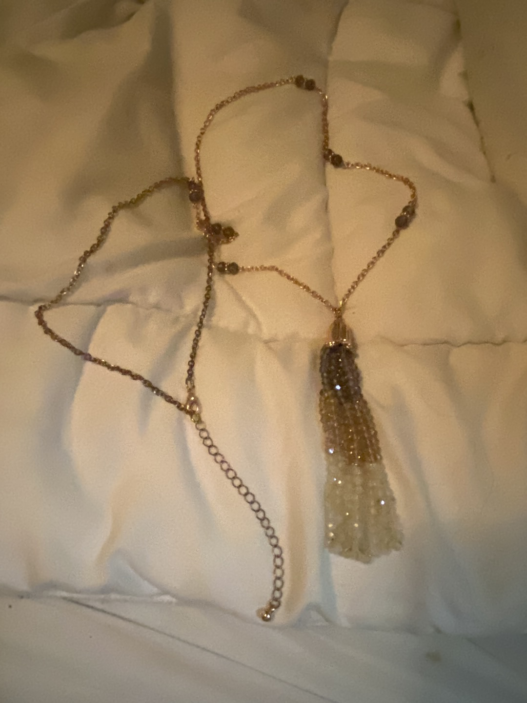 Gold-tone brass sautoir necklace with Swarovski crystal gradient tassel pendant