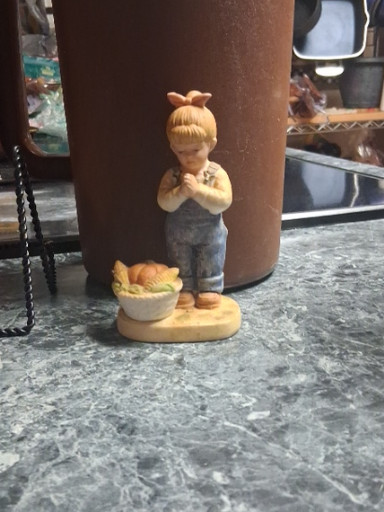 Porcelain figurine titled 'Time for Thanks' from the Denim Days collection by Home Interiors (HOMCO)