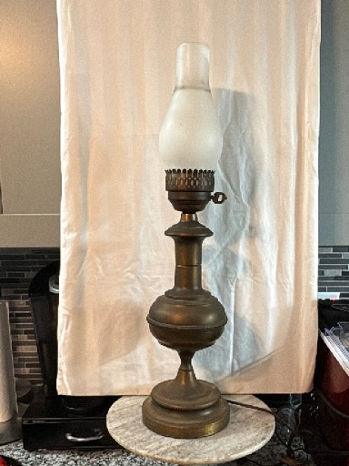 Brass oil lamp converted to electric, circa late 19th to early 20th century